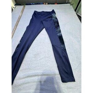Under Armour Womens  Compression Full Length Leggings Pocket  Sz M Navy Blue Geo